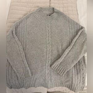 Elegant Gray Cable Knit Turtleneck Sweater